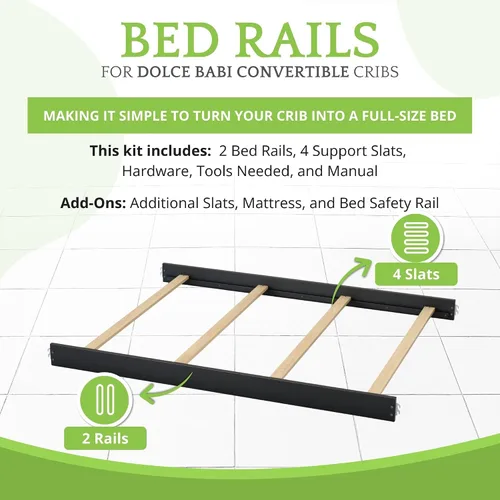 Vista 3 de Kit de conversión de tamaño completo, rieles de cama para cunas convertibles Dolce Babi, riel de madera maciza, riel de cama para niños y adultos