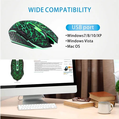 Vista 7 de TENMOS K6 - Mouse inalámbrico para juegos mouse óptico LED silencioso recargable con receptor USB 3 niveles de DPI ajustables y 6 botones compatible