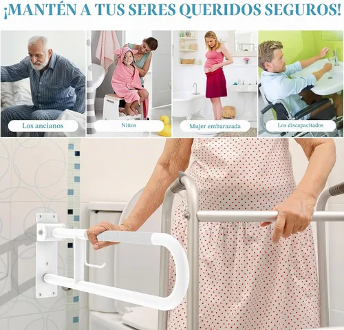Vista 7 de Barras de apoyo para inodoro en forma de U de 32 pulgadas, riel de soporte Blanco