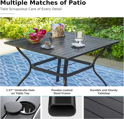 Vista 5 de MFSTUDIO Juego de comedor al aire libre para 4, juegos de comedor de 5 piezas, mesa de patio y sillas para 4 con paraguas, juego de muebles de Beige