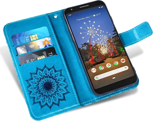 Vista 3 de Funda de teléfono para Google Pixel 3a XL con protector de pantalla de vidrio templado, funda magnética de cuero, soporte para tarjetas, accesorios