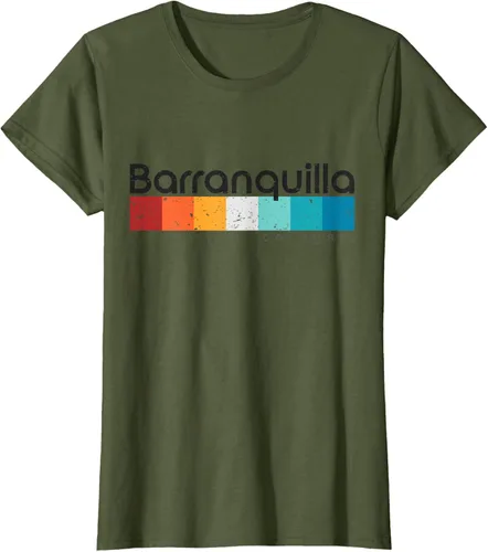 Vista 71 de Barranquilla Colombia - Camiseta de diseño vintage de estilo retro, Blanco, S