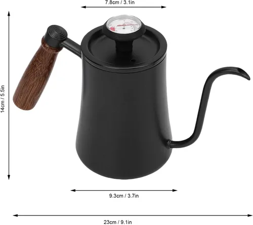 Vista 6 de LICAEVEY Hervidor de cuello de cisne, hervidor de café con termómetro integrado y mango de madera, estufa de acero inoxidable 304 para verter