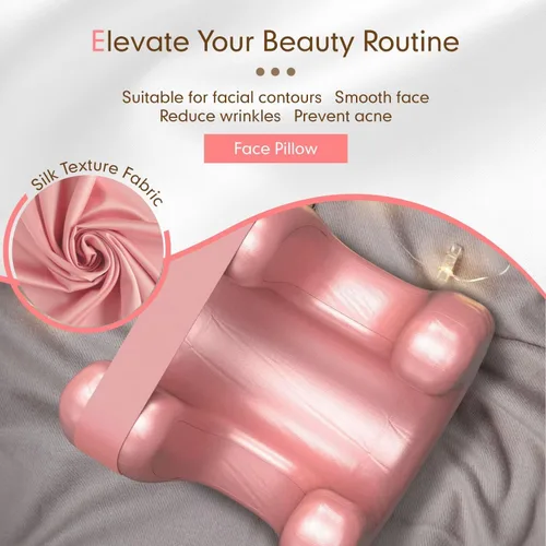 Vista 5 de Almohada facial para arrugas, almohada de masaje facial rosa para dormir boca abajo para arrugas, satén para mantener las arrugas faciales