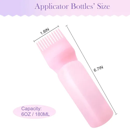 Vista 2 de Cosywell Botella aplicadora de peine de raíz, 6 onzas, paquete de 2 cepillos aplicadores de tinte para el cabello con escala graduada (rosa)