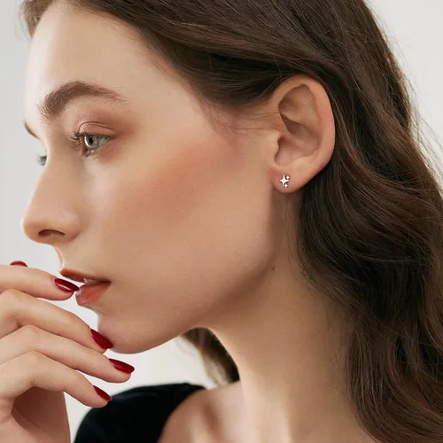 Vista 4 de JIAYIQI 925 Sterling Silver Stud Earrings Simple Mini Bar Circle Dot Heart Star Lightning Bolt Stud Earrings 14K Gold Plated Cartilage Earrings
