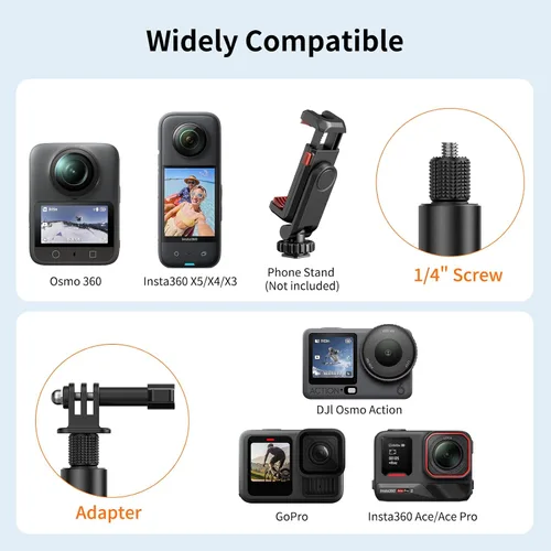 Vista 5 de VRIG Palo selfie invisible de 63 in/63″ para Insta360 X6/X5/X4 Air/X4/X3