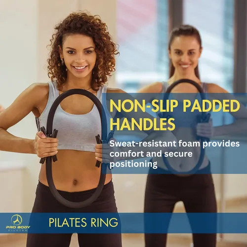 Vista 6 de ProBody Pilates Círculo mágico de 14 pulgadas y una pelota de yoga de 25.6 in con base y bandas (2 unidades) para estabilidad, barras, yoga