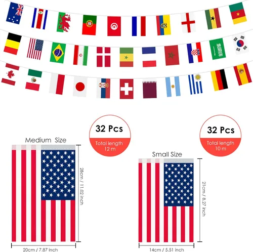 Vista 2 de AhfuLife Bandera mundial de 32 países para decoración de fiestas, banderas internacionales de poliéster de doble cara para la Copa del Mundo