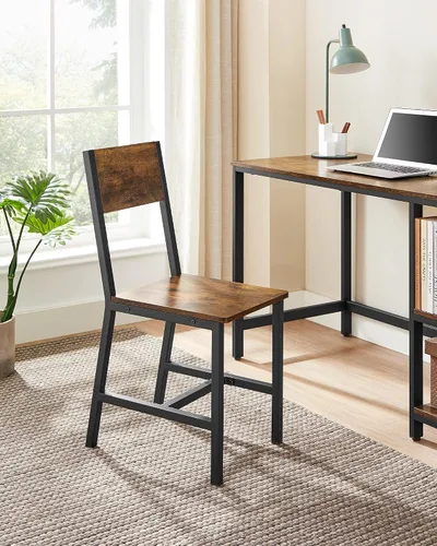 Vista 9 de VASAGLE Juego de 2 sillas de comedor, sillas de madera rústica con marco de acero metálico, fácil de montar, asiento cómodo, silla moderna de granja
