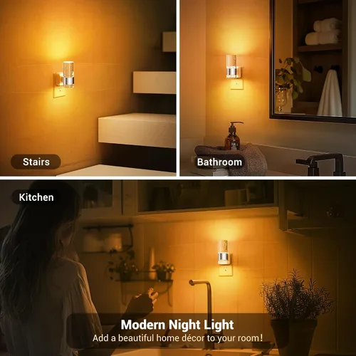 Vista 6 de JandCase Luz nocturna, luces nocturnas automáticas enchufables a la pared, luz nocturna LED regulable con brillo ajustable, luces nocturnas