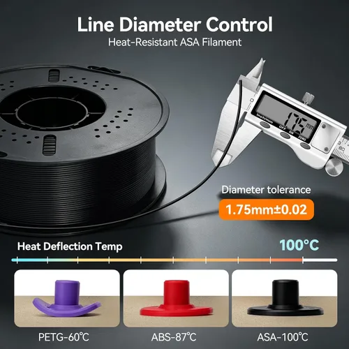 Vista 4 de Kingroon ASA Filamento de 0.07 in 2.2 lbs Negro, resistente a los rayos UV y resistente a la intemperie 3D Filamento de impresora 3D con alta 1 kg