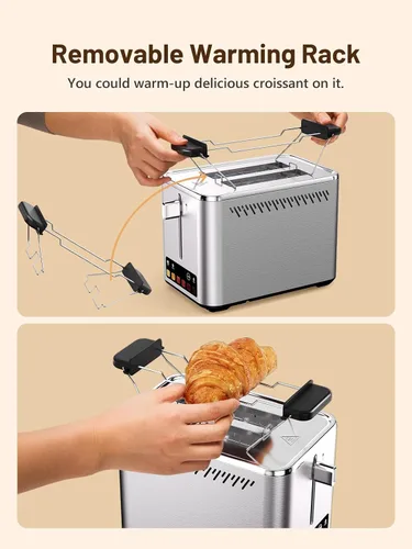 Vista 5 de KEENSTAR Tostadora táctil de 2 ranuras con 6 niveles de tostado, bagel, descongelación y temporizador, ranuras anchas de 1.5", bandeja extraíble