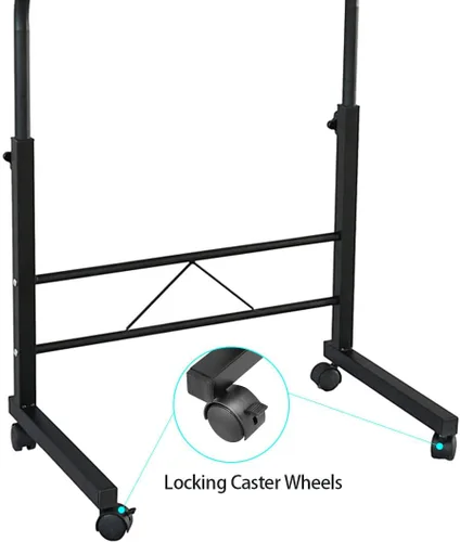 Vista 7 de Carrito de escritorio para computadora móvil, mesa para laptop de altura ajustable con ruedas, soporte rodante, mesa auxiliar para sofá, cama Negro