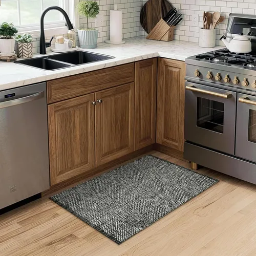 Vista 7 de LEEVAN Alfombra lavable para baño, alfombra tejida negra de 2 x 3 pies para entrada, alfombra de puerta delantera de algodón, alfombras pequeñas