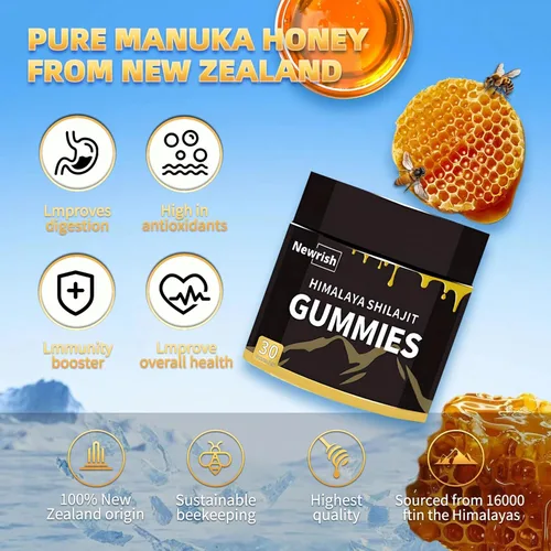 Vista 7 de Shilajit - Gomitas shilajit del Himalaya sin azúcar añadido, Ashwagandha, ácido fúlvico Gokshura y más de 85 minerales traza para hombres, mujeres