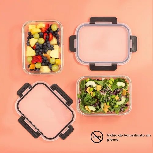 Vista 8 de JoyJolt Recipientes de Vidrio para Almacenamiento de Alimentos con Tapas. Paquete de 5 Recipientes de Vidrio para Preparación de Comidas Negro