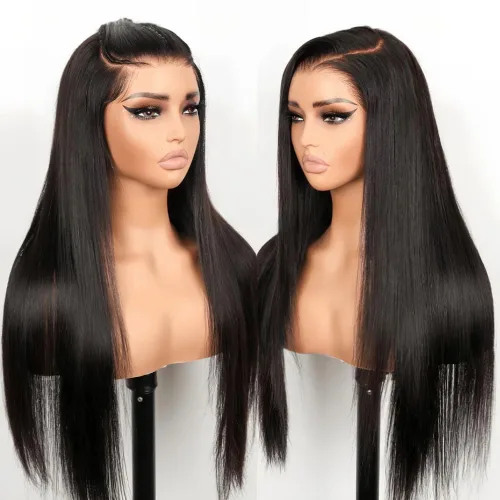 Vista 4 de Miss Flower 250 Densidad 210g 13x4 Pelucas frontales completas de cabello humano lacio prearrancadas de encaje HD invisible de puntas deshilachadas
