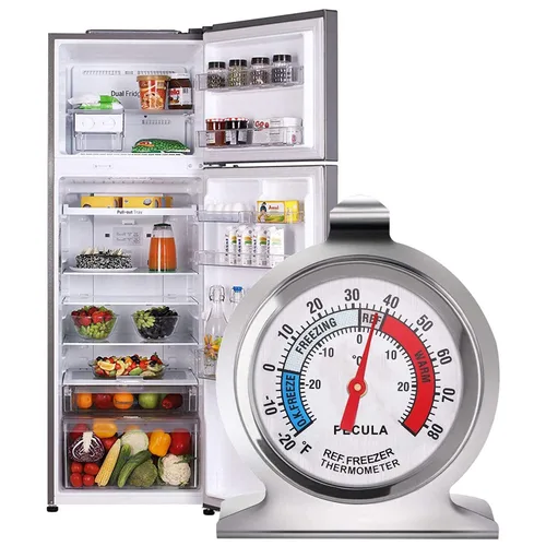 Vista 5 de Paquete de 2 termómetros para refrigerador, de 30 a -30°C/20 a 80°F, termómetro clásico para nevera de esfera grande con indicador rojo, termómetro