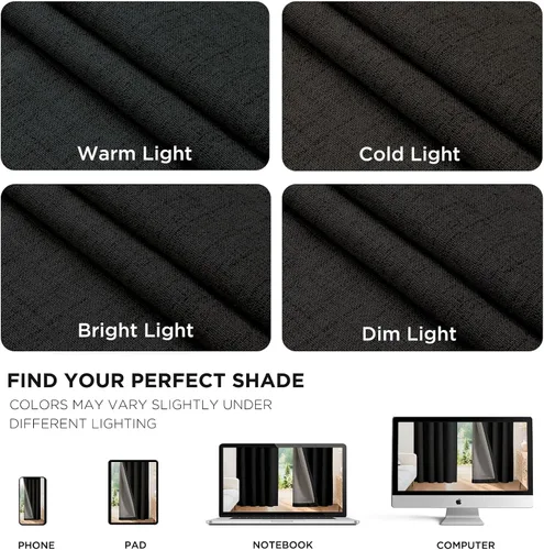 Vista 9 de Joydeco - Cortinas 100% opacas, 2 paneles de lino natural para oscurecer habitación, aislamiento térmico, trabillas traseras y bolsillo para barra