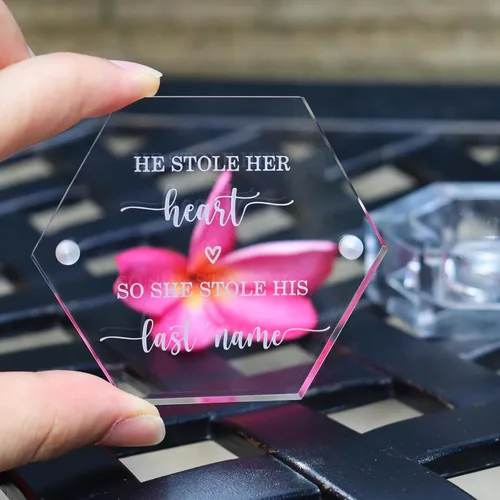 Vista 5 de Cajas grabadas para anillos de boda para ceremonia, caja de acrílico para compromiso de propuesta de boda (Hexágono C)