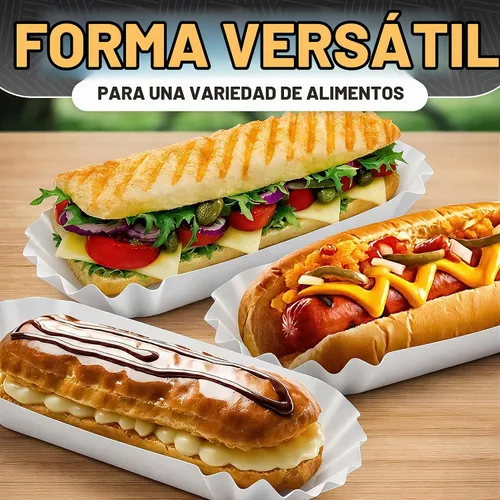 Vista 5 de 50 bandejas desechables para perros calientes para fiestas y barbacoas, bandejas de papel duraderas para perros calientes desechables para servir