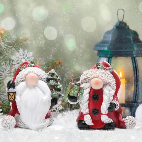 Vista 6 de Hodao 2 piezas decoraciones de gnomos de Navidad con sombrero de Navidad, figuritas de gnomo hechas a mano, elfo escandinavo, gnomos Tomte