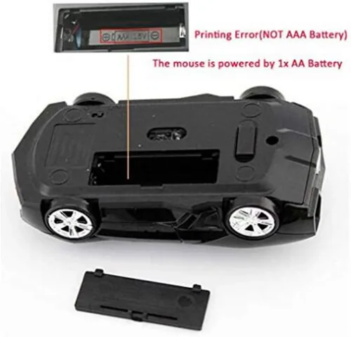 Vista 2 de FIRSTMEMORY - Mouse inalámbrico para automóvil, 2.4 G, ratón óptico de auto de carreras, 1600 DPI para PC, laptop, escritorio (negro)