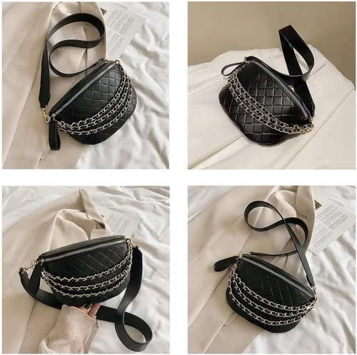 Vista 6 de BELLSPIN Riñonera cruzada para mujer, bolsa de hombro acolchada, piel vegana con correa de cadena dorada
