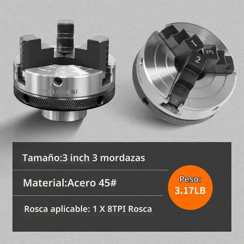 Vista 8 de Mandril de torno de madera, mandíbula de 3 pulgadas con MT-1 y MT-2 eje eje con 1 rosca 8TPI, para herramientas de torno de carpintería