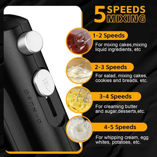 Vista 4 de Lord Eagle - Batidora de mano eléctrica de 5 velocidades, batidora de mano compacta de 300 W, batidora de huevos portátil de cocina con 5 accesorios