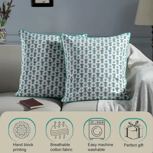 Vista 5 de Ridhi Juego de 2 fundas de almohada decorativas de 16 x 16 pulgadas con estampado de bloques de color azul aguamarina para sala de estar