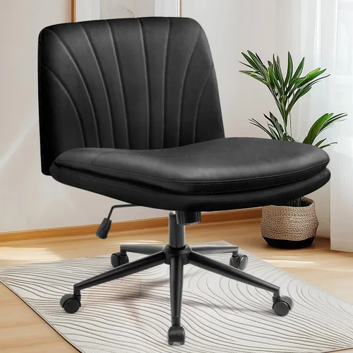 Vista 24 de NEO CHAIR Silla cruzada con ruedas, escritorio de oficina con patas marrón (Brown PU)