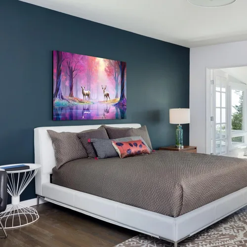 Vista 3 de GLOKAKA Decoración contemporánea para el hogar, arte de pared, paisaje, estampado de animales, ciervos en los bosques coloridos, decoración estética