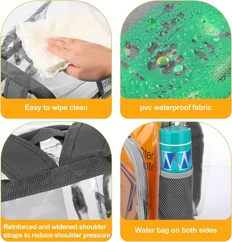 Vista 4 de 2 piezas bonita mochila transparente de plástico transparente para niños de 1 a 5 años Gris rosa