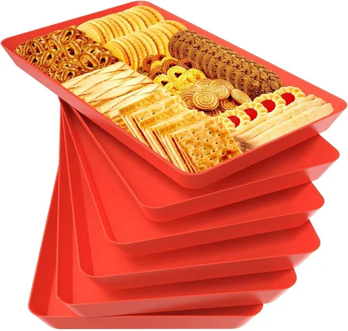 Vista 11 de WOWBOX 4 bandejas de servir para entretenimiento, platos para servir aperitivos, frutas, galletas, postres, bandejas de plástico reutilizables