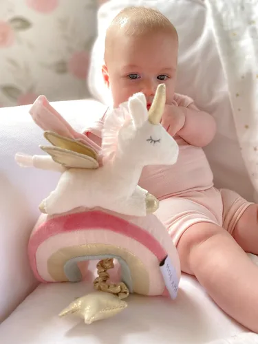 Vista 3 de MON AMI Juguete musical de peluche suave de unicornio y arco iris, 12 pulgadas, móvil de guardería, juguetes infantiles, juguete de peluche colgante