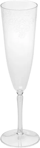 Vista 2 de Restaurantware Copas de champán de plástico de 4 onzas, 20 vasos altos de mimosa, detalle de encaje desechable, copas de champán desechables