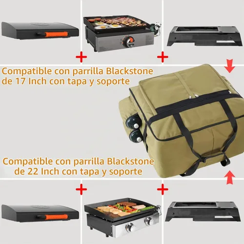 Vista 5 de EUTRKei Funda para parrilla Blackstone de 22 pulgadas, accesorios para bolsa de transporte de parrilla de 17 pulgadas, acomodada con capucha
