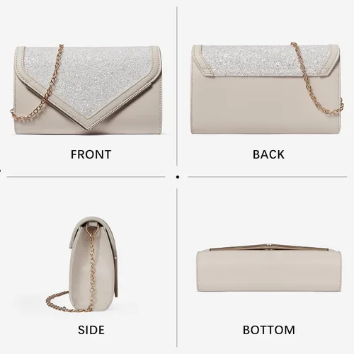 Vista 7 de Bolso de mano para mujer, bolso de mano con cadena desmontable para bodas y fiestas