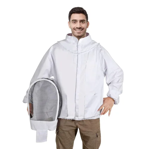 Vista 6 de Chaqueta de apicultura para hombres y mujeres, chaqueta de abeja de polialgodón con capucha de velo, chaqueta de apicultor, suite de apicultor