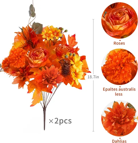 Vista 2 de Anna's Whimsy 2 flores artificiales de otoño, plantas artificiales de interior, decoración de otoño, ramo de flores de seda para decoración