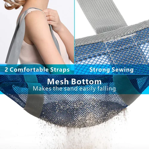 Vista 3 de F-color Bolsa de playa, bolsa de playa de malla de gran tamaño, 9 bolsillos, bolsa de toalla de playa