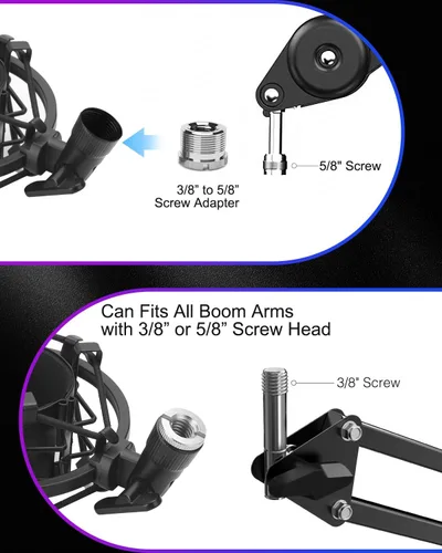 Vista 4 de Soporte universal de montaje de choque para micrófono, clip de micrófono para diámetro de 1,85 – 2,08 pulgadas, montaje de choque antivibración