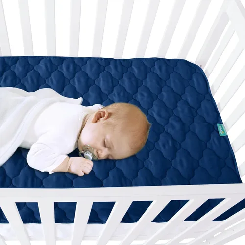 Vista 5 de Protector de colchón impermeable para cuna, 28 x 52 pulgadas, almohadilla acolchada antideslizante Navy, Quilted Waterproof Pad, Non-Slip Backing