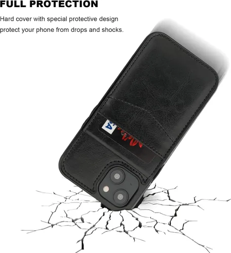 Vista 6 de KIHUWEY - Funda tipo cartera para iPhone 14 Plus, tarjetero con soporte, color negro Ranuras para tarjetas de crédito, piel sintética, cierre