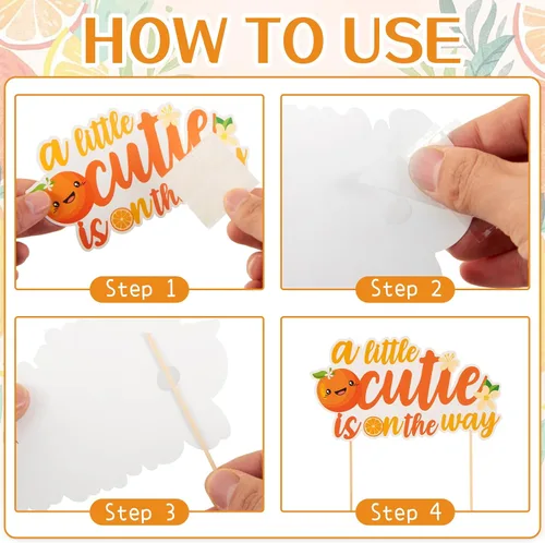 Vista 5 de Little Cutie Decoraciones para Baby Shower, Suministros para Fiesta de Baby Shower con Tema Naranja, con Globos Naranjas, Adornos para Cupcakes