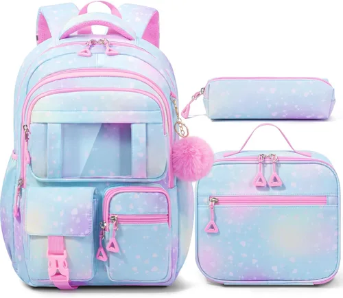 Vista 9 de Fimibuke Mochila infantil para niñas escolares, mochila impermeable con A1. Rosa diamante