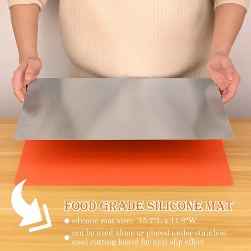 Vista 3 de HUAKENER Tablas de cortar grandes de acero inoxidable para cocina, tabla de cortar con borde de encimera, tabla de cortar con alfombrilla
