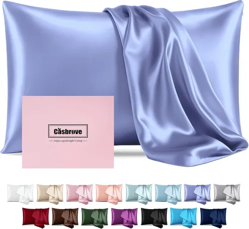 Vista 15 de Fundas de almohada de seda con cremallera, funda de almohada de morera, azul bebé, estándar, 1 unidad 20x26 Silk Pillowcase for Hair and